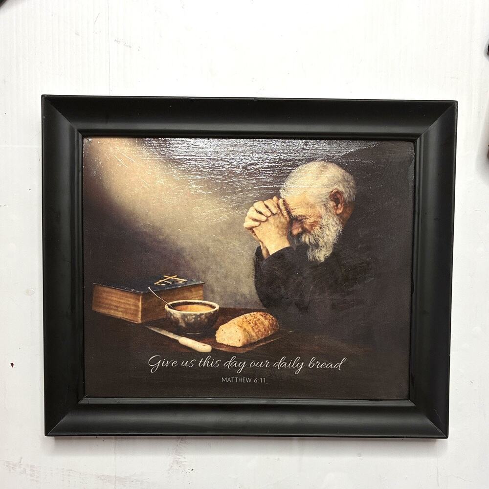 “Grace” by Eric Enstrom Framed Print 10x12 Elderly Man Praying Wood Frame
